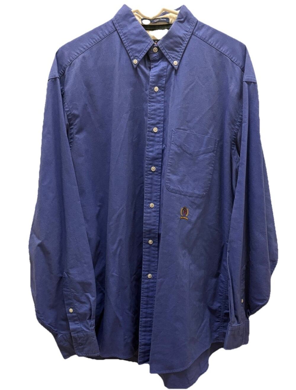 Tommy Hilfiger Blue Oxford Shirt Mens Size XL 16/ 34-35 Crest Logo